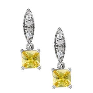 Exquisite 14kt White Gold Square & Cushion Cut Diamond Earrings - STYLE 
