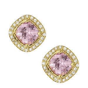 Elegant 14k White Gold Cushion Cut Semi-Mount Diamond Earrings - Color Square Accent