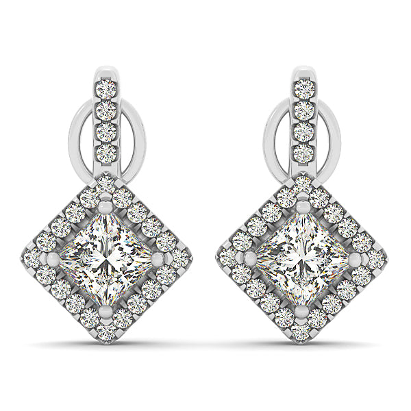 Exquisite 14kt White Gold Square & Cushion Cut Diamond Earrings - 0.24 cttw SI2, H-I