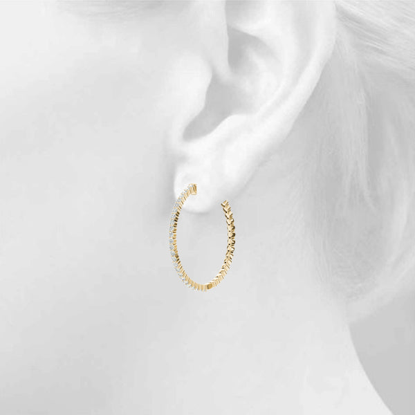 14k White Gold Hoop Earrings with 0.5 cttw SI2, H-I Diamonds - 25mm