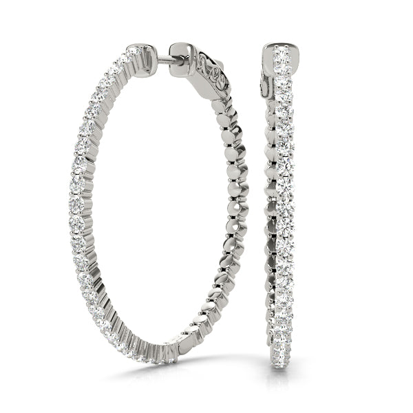 14k White Gold Hoop Earrings with 0.5 cttw SI2, H-I Diamonds - 25mm