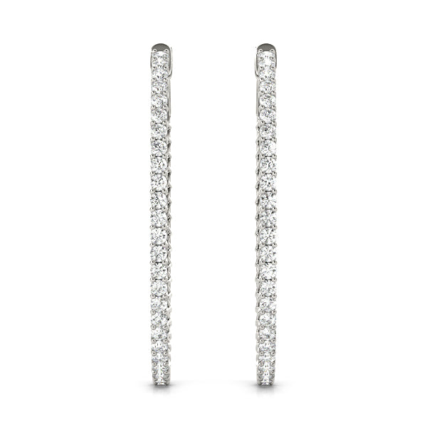 Elegant 14k White Gold Diamond Hoop Earrings - Vault Lock Design