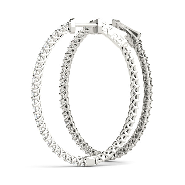 Elegant 14k White Gold Diamond Hoop Earrings - Vault Lock Design