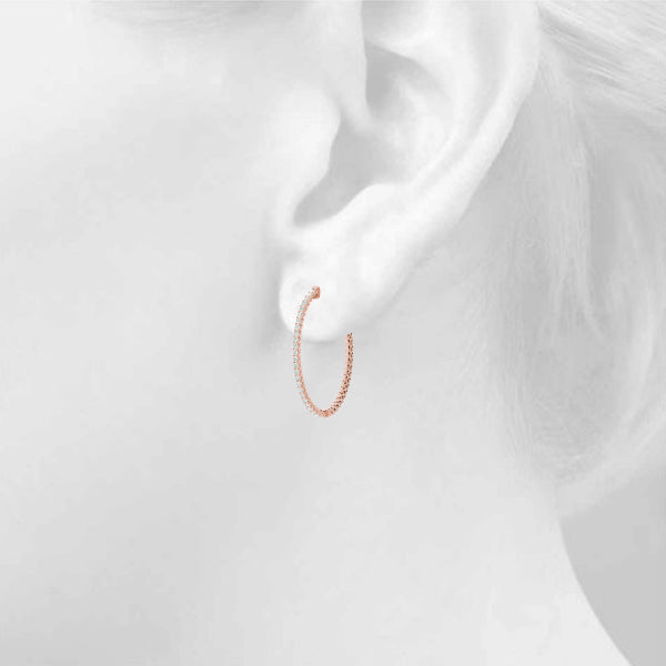 Elegant 14k White Gold Diamond Hoop Earrings - Vault Lock Design