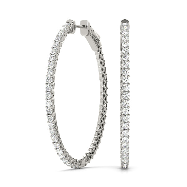 Elegant 14k White Gold Diamond Hoop Earrings - Vault Lock Design