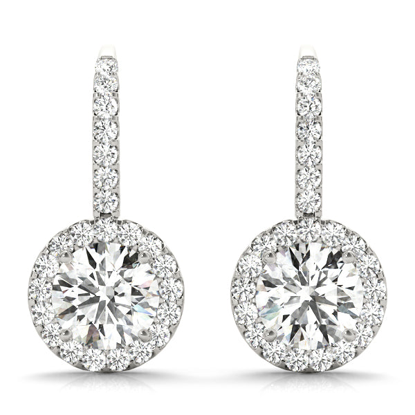 Exquisite 14kt White Gold Halo Earrings - Semi-Mount Round Cut (1 CT Center Stone)