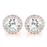 14kt White Gold Diamond Halo Stud Earrings for 1 ct Round Center Stone (Style 