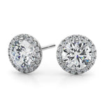 14kt White Gold Diamond Halo Stud Earrings for 1 ct Round Center Stone (Style 