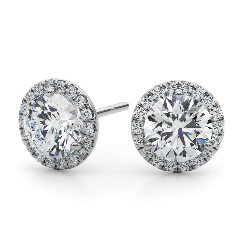 14kt White Gold Diamond Halo Stud Earrings for 1 ct Round Center Stone (Style 