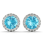14kt White Gold Diamond Halo Stud Earrings for 1 ct Round Center Stone (Style 