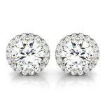14kt White Gold Diamond Halo Stud Earrings for 1 ct Round Center Stone (Style 