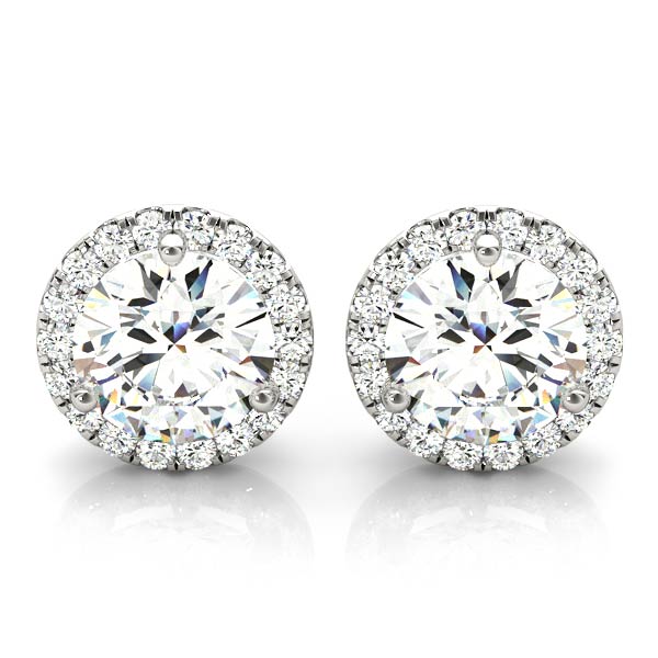 14kt White Gold Diamond Halo Stud Earrings for 1 ct Round Center Stone (Style # 40927-1)