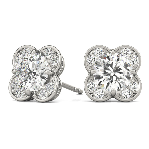 Elegant 14kt White Gold Round Diamond Halo Stud Earrings - 1/2 CTW SI2, H-I