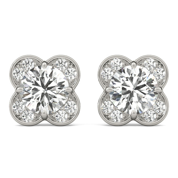Elegant 14kt White Gold Round Diamond Halo Stud Earrings - 1/2 CTW SI2, H-I
