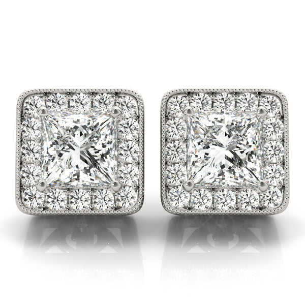 Exquisite 14kt White Gold Halo Earrings - Square Center Setting (3/8 ct tw Center Stone Compatible)