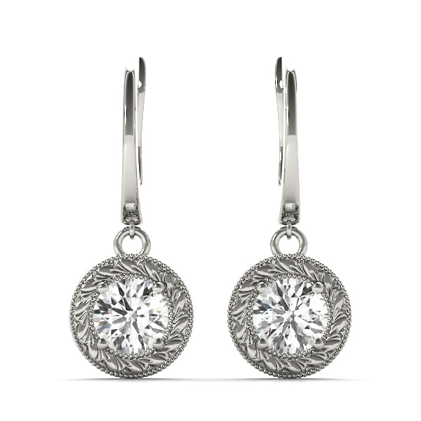 14kt White Gold Round Diamond Solitaire Earrings - 1/2 ct TW Center Stone (Not Included) - Style 