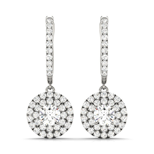 Exquisite 14kt White Gold Halo Earrings - 1.65 cttw Diamond Semi-Mounts, Ready for Your 1/2 ct Center Stone