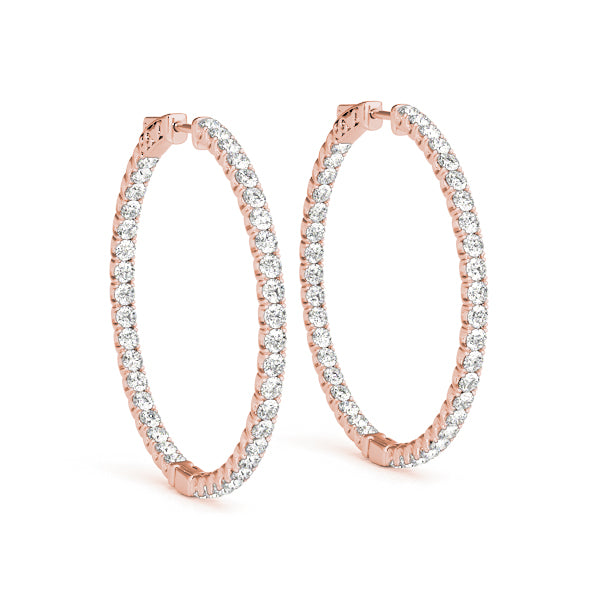 1.2 Inch 4-Prong Round Diamond Hoop Earrings in 14kt White Gold