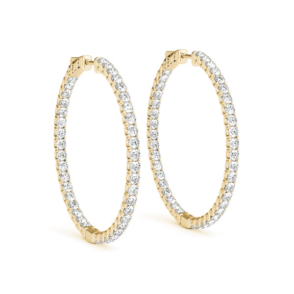 1.2 Inch 4-Prong Round Diamond Hoop Earrings in 14kt White Gold
