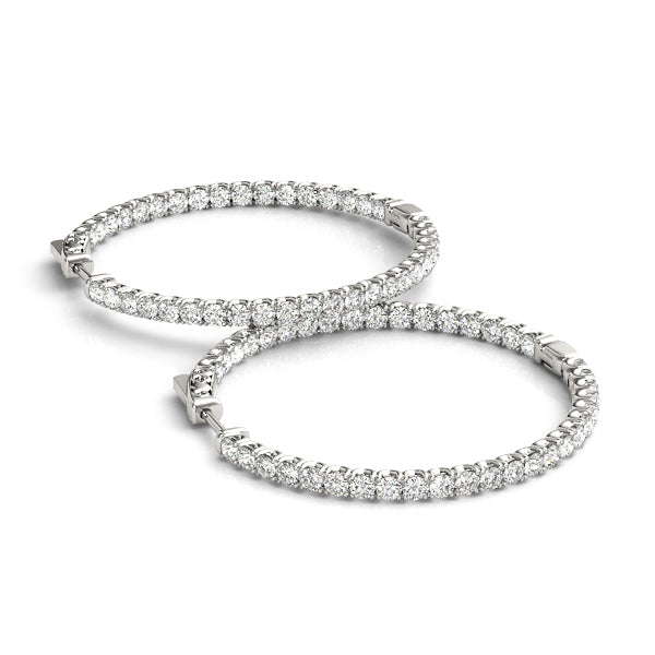1.2 Inch 4-Prong Round Diamond Hoop Earrings in 14kt White Gold