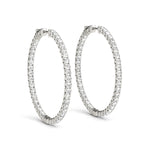1.2 Inch 4-Prong Round Diamond Hoop Earrings in 14kt White Gold