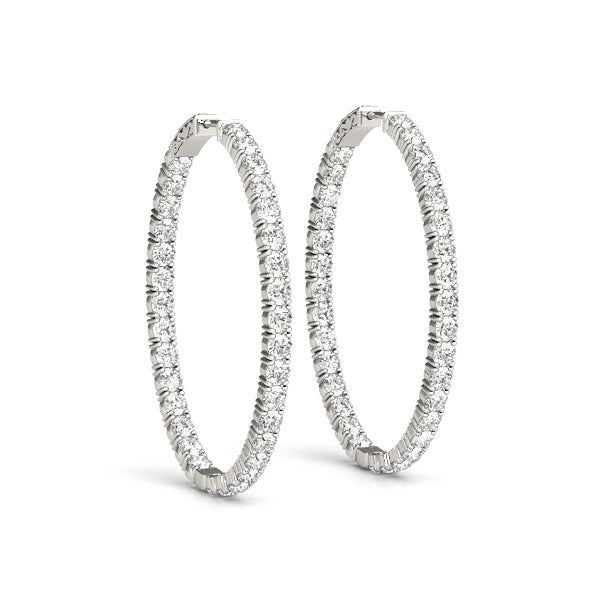 Exquisite 1.2 Inch 14kt White Gold Oval Hoop Earrings with 2.2 CTTW SI2, H-I Diamonds