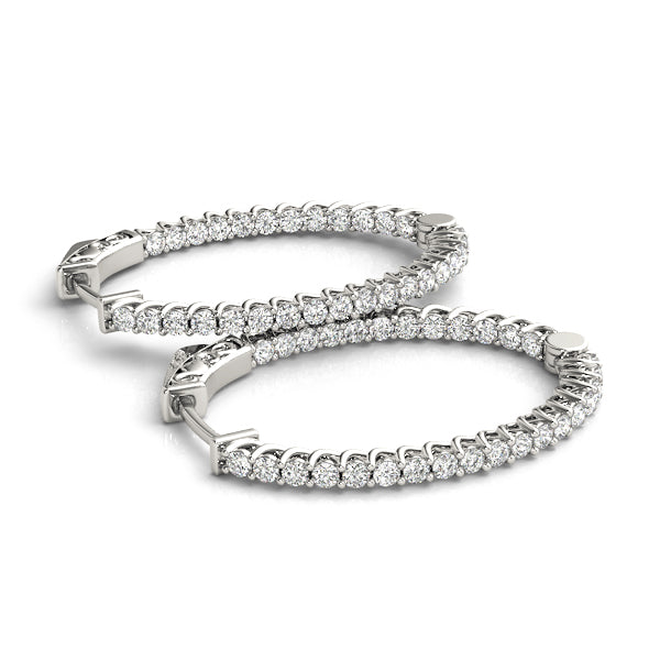 1.2 Inch Lustrous Oval Hoop Earrings in 14kt White Gold - SI2, H-I Diamond Quality