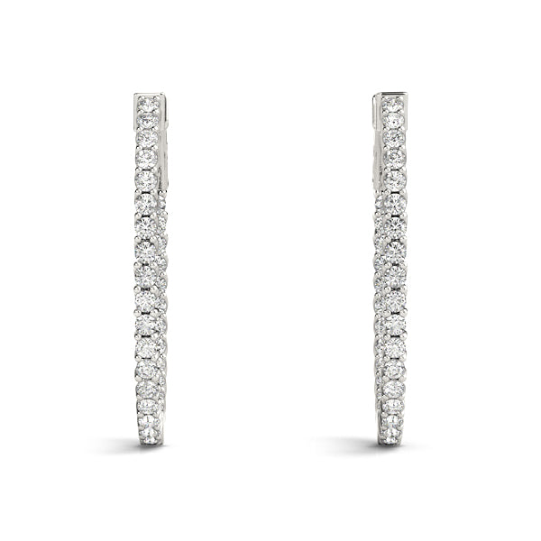 1.2 Inch Lustrous Oval Hoop Earrings in 14kt White Gold - SI2, H-I Diamond Quality