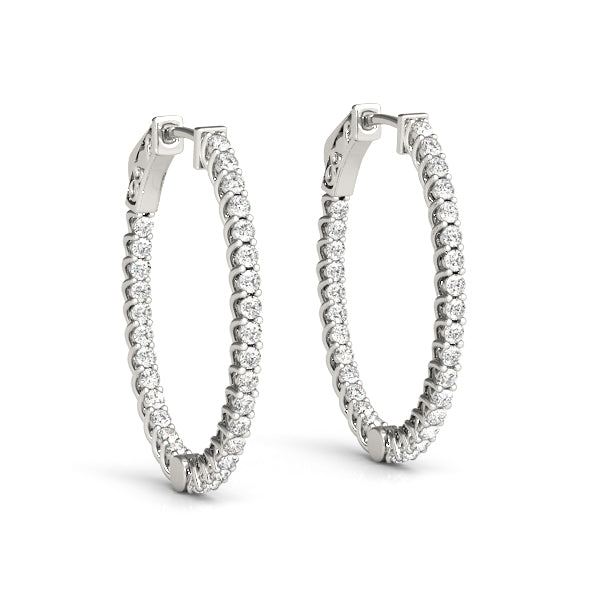 1.2 Inch Lustrous Oval Hoop Earrings in 14kt White Gold - SI2, H-I Diamond Quality
