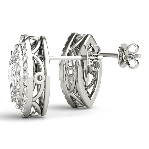 Elegant Double Halo Princess Cut Moissanite Earrings - STYLE 