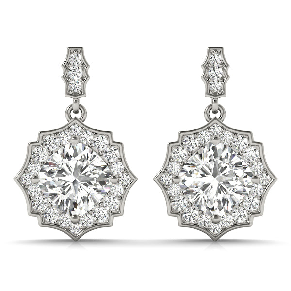 Exquisite Scalloped Halo Diamond Earrings - 14kt White Gold Semi-Mount Setting (Center Stone Not Included)