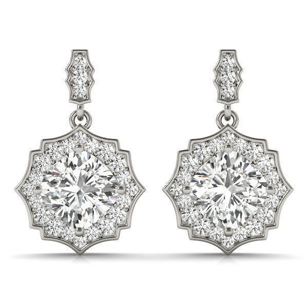 Exquisite Scalloped Halo Diamond Earrings - 14kt White Gold Semi-Mount Setting (Center Stone Not Included)