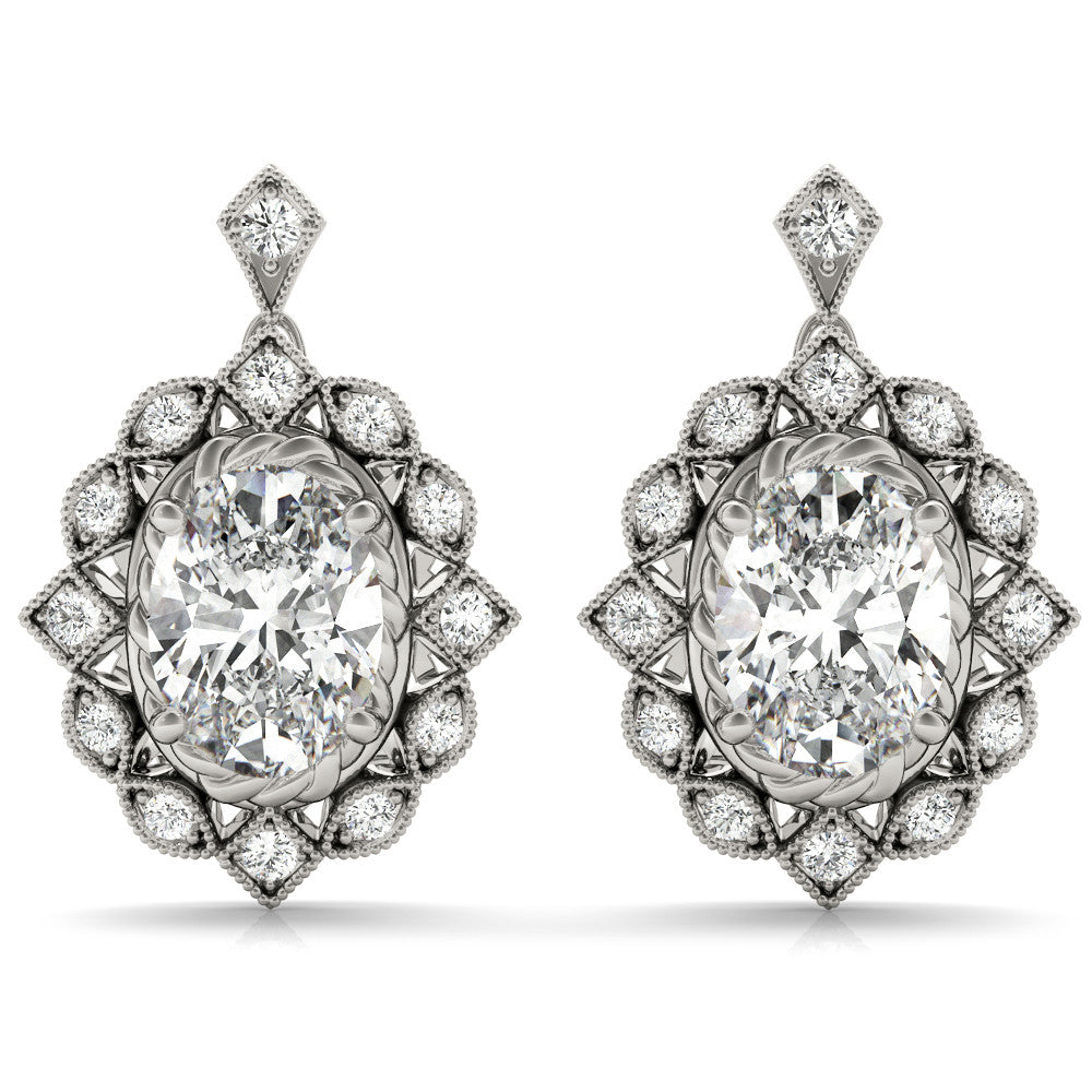Elegant 14kt White Gold Oval Cut Diamond Accent Fashion Earrings - Style 