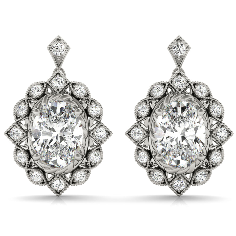 Elegant 14kt White Gold Oval Cut Diamond Accent Fashion Earrings - Style 
