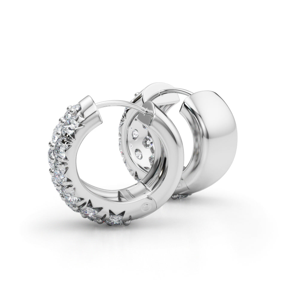 Exquisite 3-Row Diamond Huggie Earrings in 14kt White Gold - 3.04 CTTW SI2, H-I