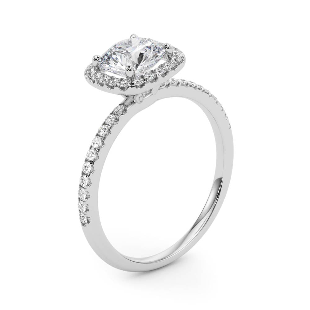 Exquisite 2 Carat Round Halo Engagement Ring Setting in 14kt White Gold