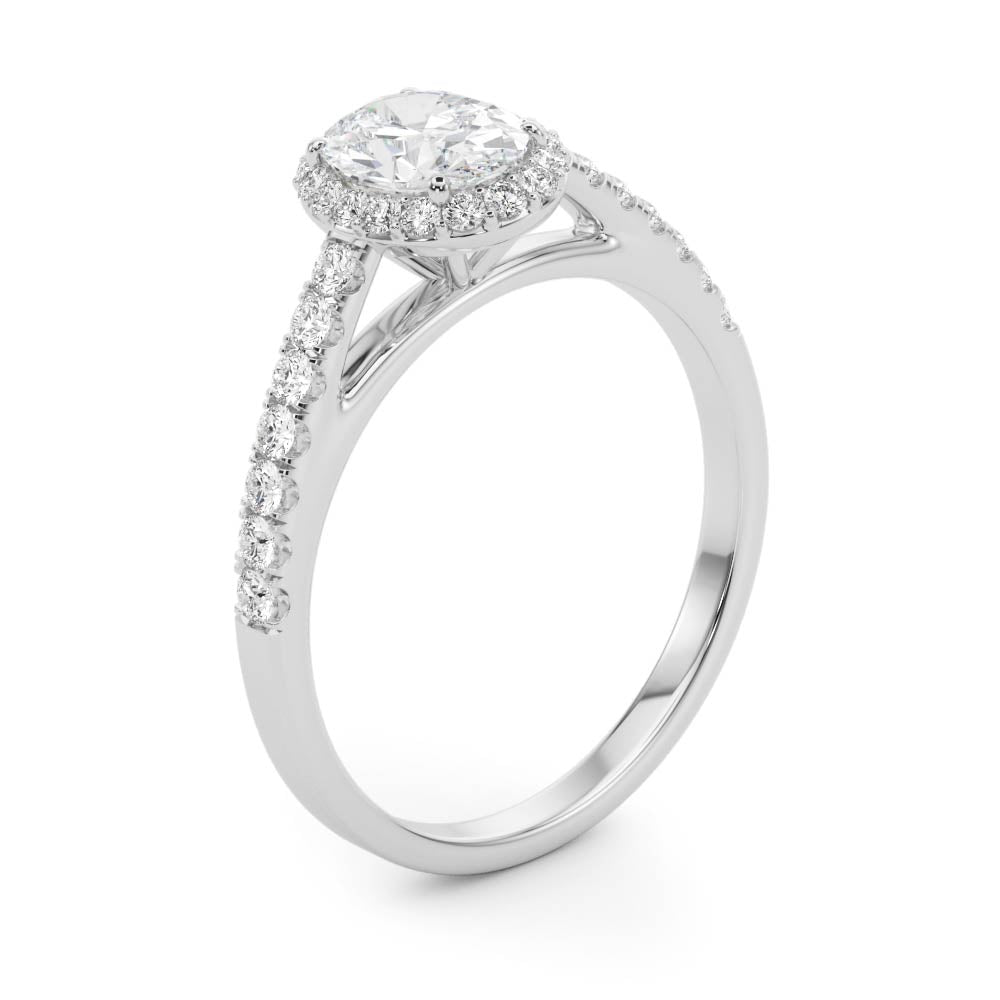 Exquisite 14kt White Gold Halo Oval Engagement Ring - 10x8mm Center Stone