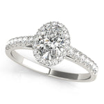 Exquisite 14kt White Gold Halo Oval Engagement Ring - 10x8mm Center Stone