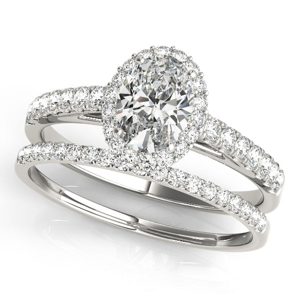 Exquisite 14kt White Gold Halo Oval Engagement Ring - 10x8mm Center Stone