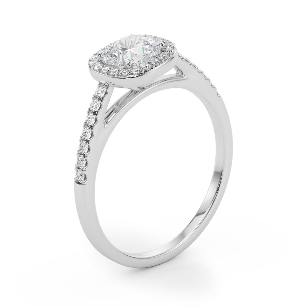 Exquisite Halo Engagement Ring - 10mm Cushion Cut Center Stone in 14k White Gold