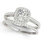 Exquisite Halo Engagement Ring - 10mm Cushion Cut Center Stone in 14k White Gold