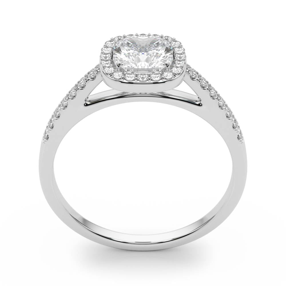 Exquisite Halo Engagement Ring - 10mm Cushion Cut Center Stone in 14k White Gold