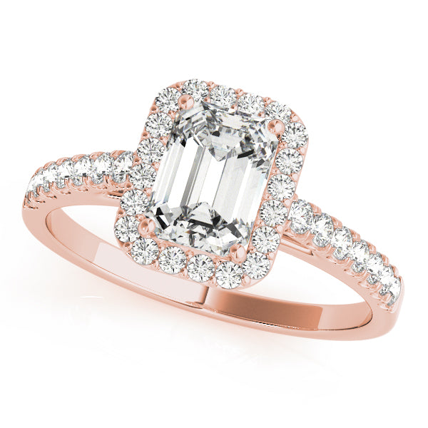10x8 MM Emerald Cut Halo Engagement Ring Setting in 14kt White Gold