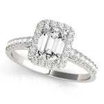 10x8 MM Emerald Cut Halo Engagement Ring Setting in 14kt White Gold