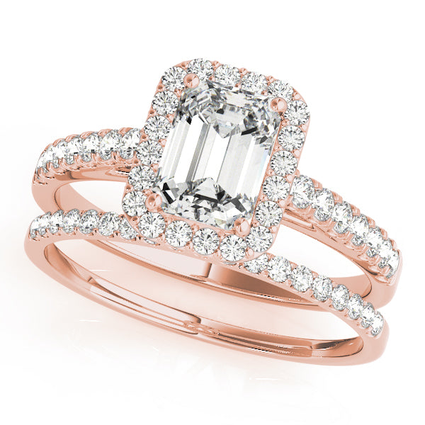 10x8 MM Emerald Cut Halo Engagement Ring Setting in 14kt White Gold