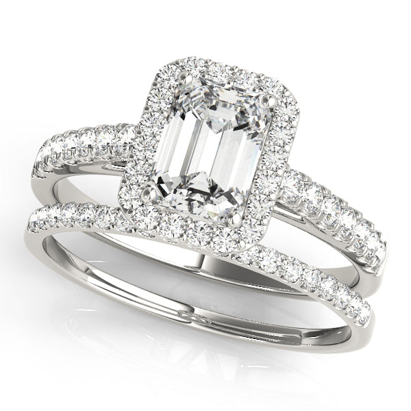 10x8 MM Emerald Cut Halo Engagement Ring Setting in 14kt White Gold