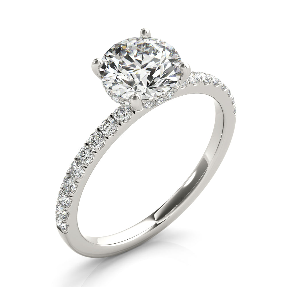 14k White Gold Single Row Round Center Engagement Ring - 1/2 CT TW