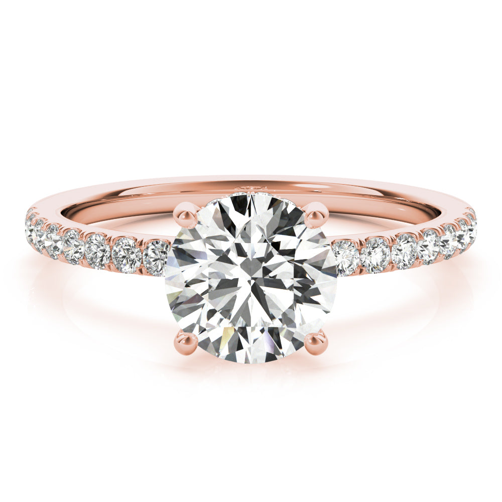 14k White Gold Single Row Round Center Engagement Ring - 1/2 CT TW