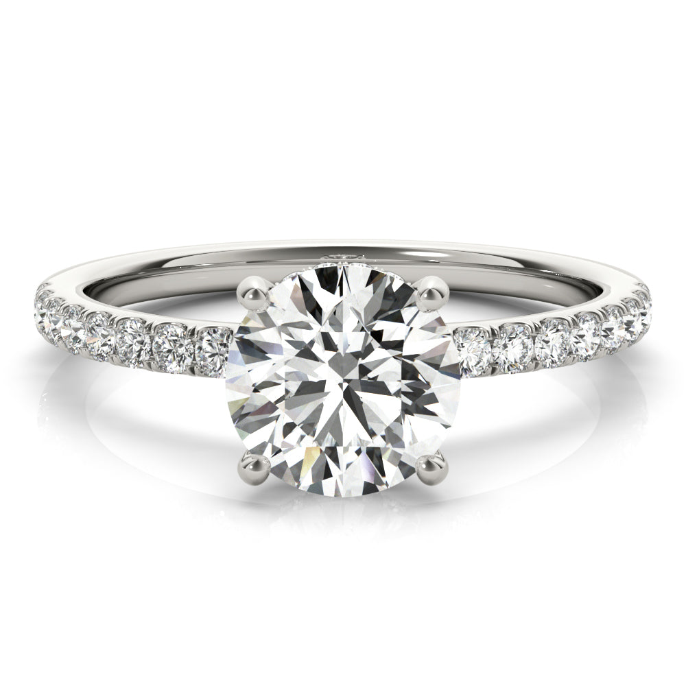 14k White Gold Single Row Round Center Engagement Ring - 1/2 CT TW