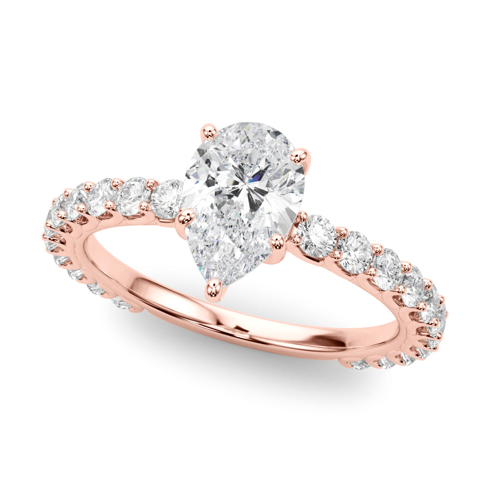 Elegant 14kt White Gold Pear Shape Solitaire Engagement Ring Setting with Diamond Accents